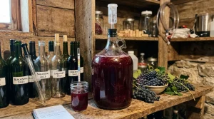 Glass fermentation carboy with airlock for homemade wine
