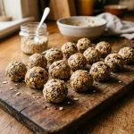 Healthy no-bake snack energy balls with oats and chia seeds