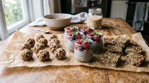Simple Winemaking, No-Bake Recipes & Butter Creations | RecipesFromTheHomestead.com 3 Trio of homemade no bake pie recipes on a wooden table