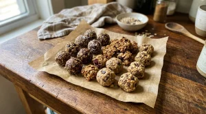 Simple Winemaking, No-Bake Recipes & Butter Creations | RecipesFromTheHomestead.com 7 Plate of homemade non-bake energy snacks and bites