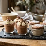 Airy chocolate mousse verrines and souffles on slate serving board